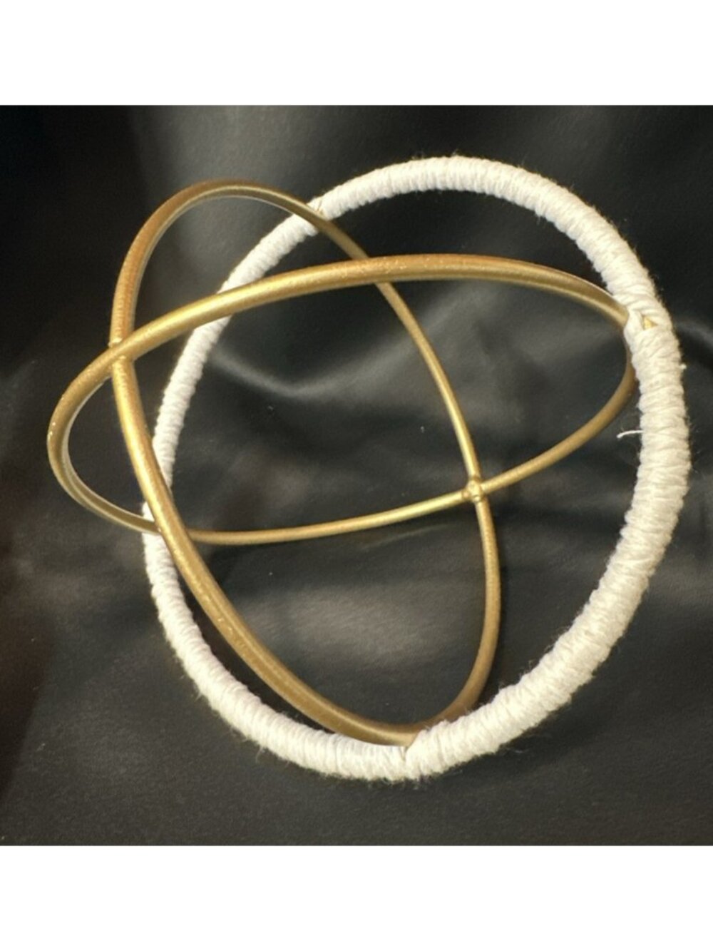 Gold Tone White Cord Rope Metal Decorative Sphere Orb Ball 6"
